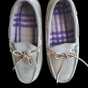L.L. Bean Women's Suede Boat Shoe Moccasin Slippers- Flannel Lined